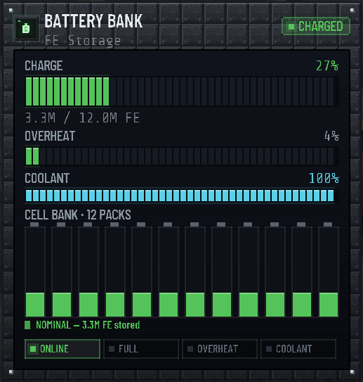 In-game battery bank controller UI