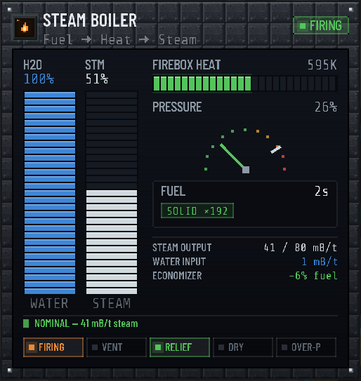 In-game steam boiler controller UI
